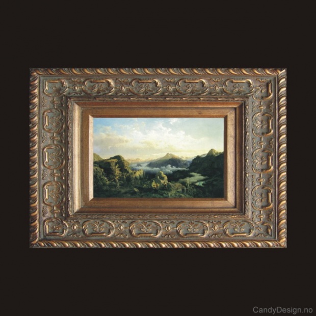 Oljemaleri  Høyfjell i solppgang