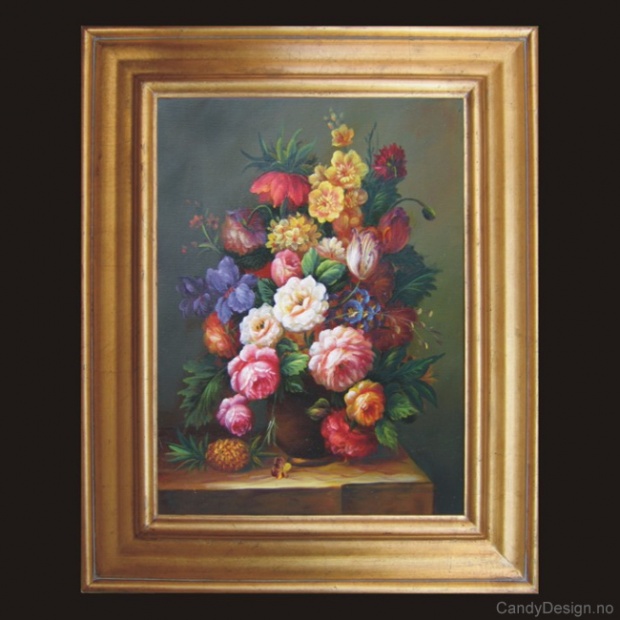 Oljemaleri  Flowers and Pineapple