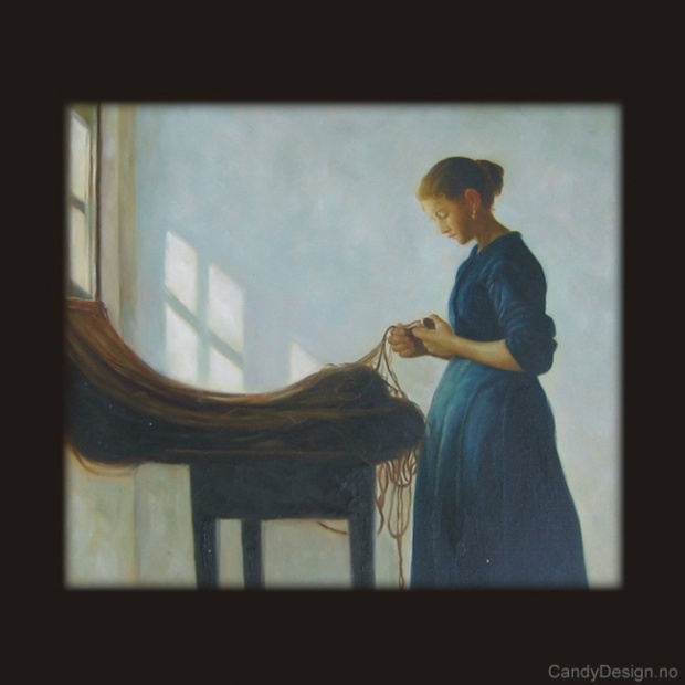 Ung Fiskerpige stener Garn