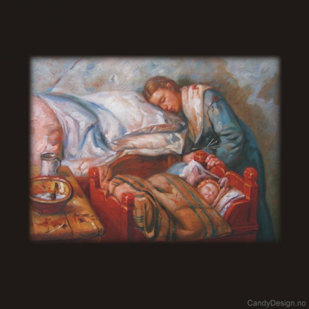 Sleeping Mother at Her Child's Cradle