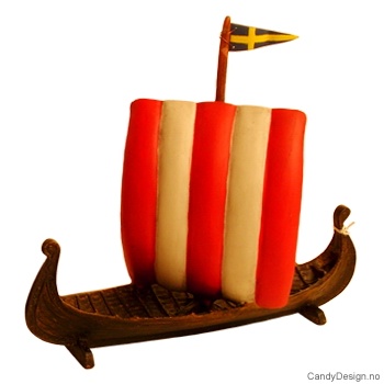 Vikingeskip med seil med Svensk flagg