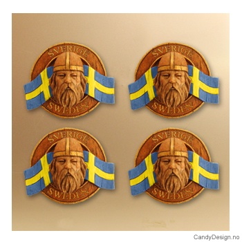 Runde suvenirmagneter med svensk flagg  Vikingshode