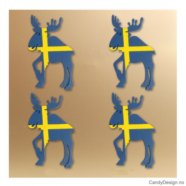 Stående flat elg med magnet i svenske farger