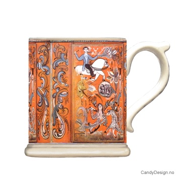 Krus med motiv - Antique orange m/hester rosemaling