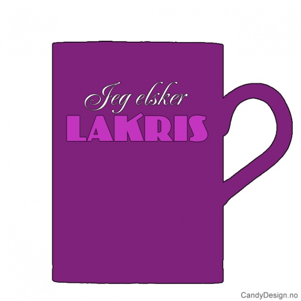 Kopper med tekst  Jeg elsker lakris