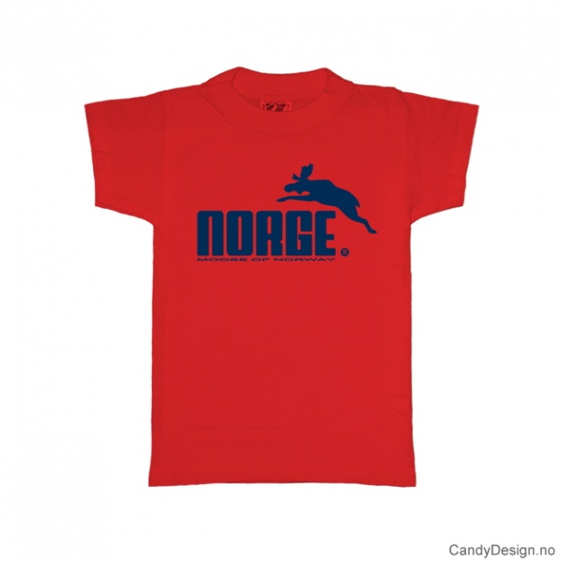 1-2 år- Barn classic T-skjorte rød med blått Norge med elg trykk