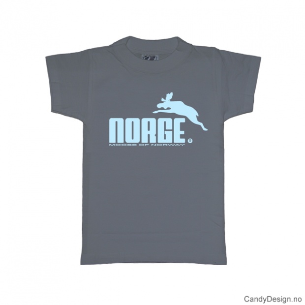 7-10 år- Barn classic T-skjorte gråblå med lyseblått Norge med elg trykk