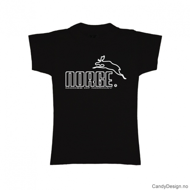 L- Dame classic T-skjorte sort med hvitt Norge med elg trykk