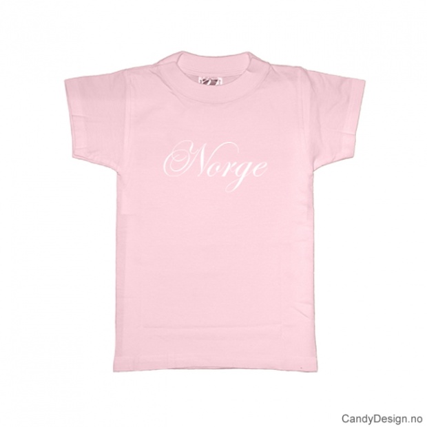 S - Dame T-skjorte Norge rosa med hvitt trykk