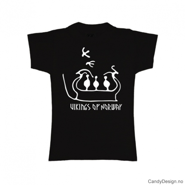 L- Dame Classic T-skjorte sort med hvitt trykk - Vikings of Norway