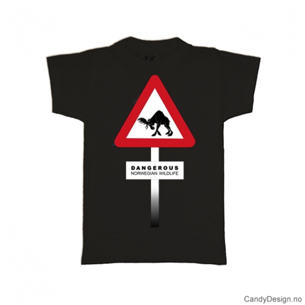 L- Herre Classic T-skjorte sort - Fareskilt med elg Dangerous Norwegian Wildlife