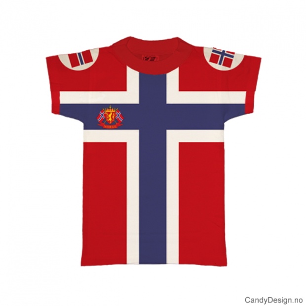 XL- Herre Classic T-skjorte rød med det Norske flagg