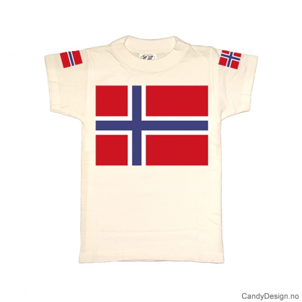 L- Herre Classic T-skjorte hvit med det Norske flagg på brystet