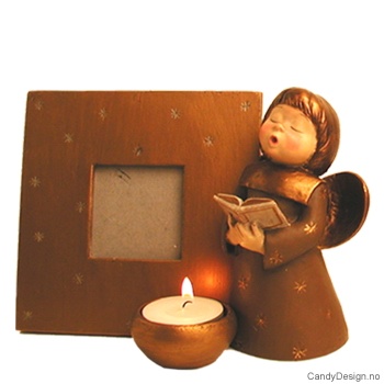 Medium cognac Engel med gullramme