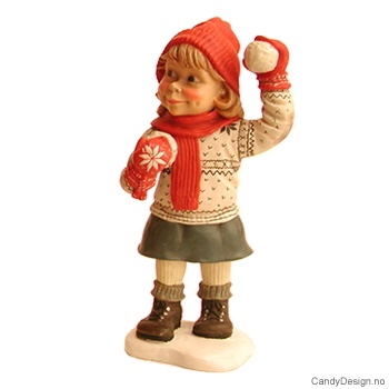 Vinterbarn - Pike kaster snøball (hvit genser)