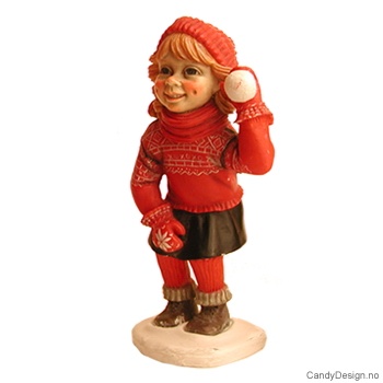 Vinterbarn - Pike med snøball (rød genser)