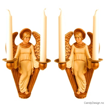 Engel med to lysholdere på vegg - Offwhite