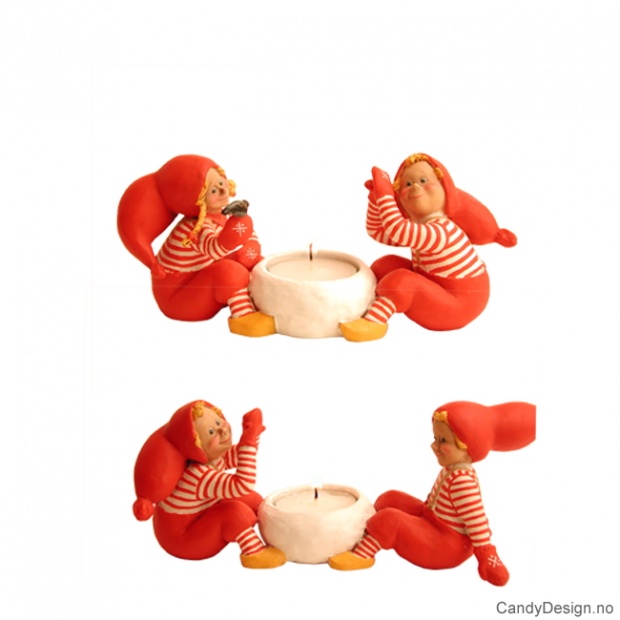 Doble danske nisser med telys i snøball