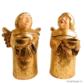 Stor munkeengel med lysholder - Gull