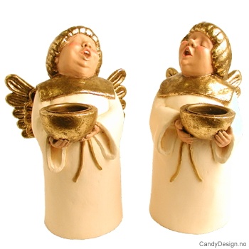 Stor munkeengel med lysholder - Hvit