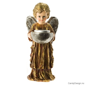 Liten stående engel med lysholder