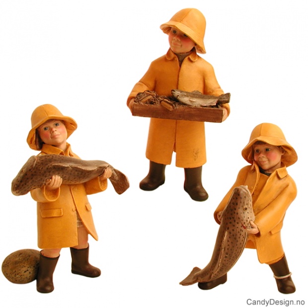 Enkle barn tilbake fra fisketur assortert