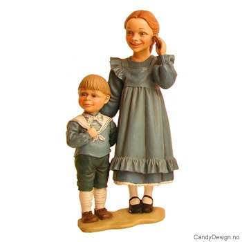 Doble Carl Larsson ungdommer stående - Pike med liten matrosgutt