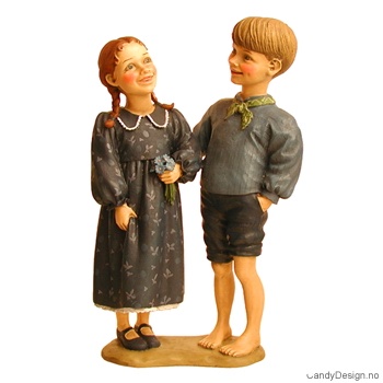 Doble Carl Larsson ungdommer stående - Gutt og pike med blomst