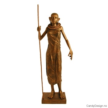 Bronsefarget Masaikvinne skulptur med stokk