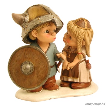 Store forelskede vikingebarn i par  Viking gutt og jente ser hverandre i øynene