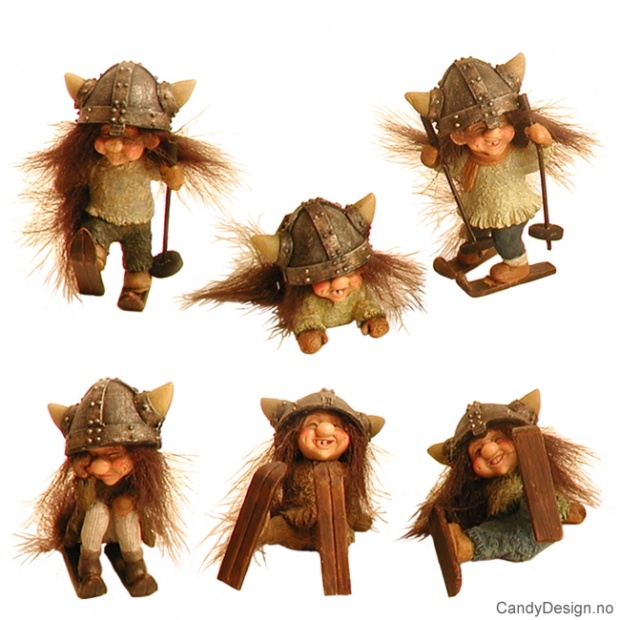 Vikingtroll på ski med fluffy hår assortert