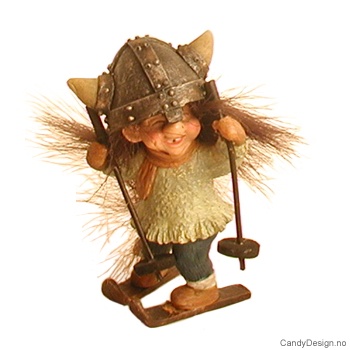 Vikingtroll på ski med fluffy hår