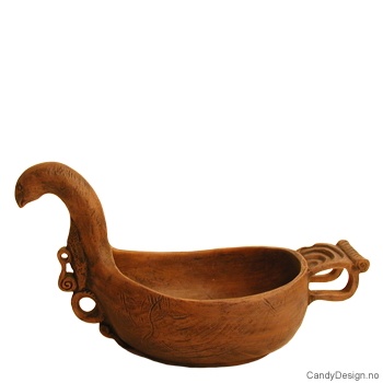 Antikvitet medium brun - Skål med due og dekor