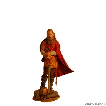 Viking kriger stående med sverd, hjelm og skjold i farger - medium