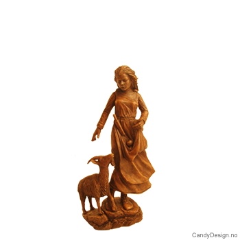 Stående vikingdame med geit i antikk farge - medium