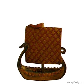 Lite vikingskip med rutete seil 