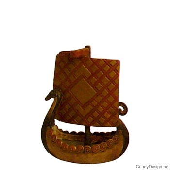 Lite vikingskip med rutete seil