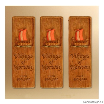Woodstyle magnet plater med tekst  Vikingeskip (langt) magnet Memories from Norway, Vikings anno 800 - 1000