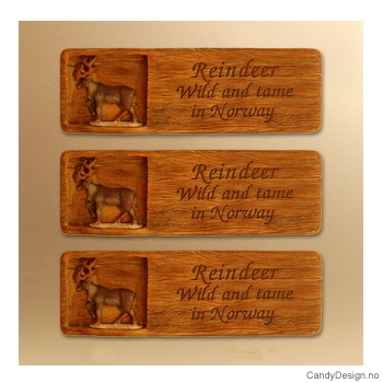 Woodstyle magnet plater med tekst  Reinsdyr magnet Wild and tame in Norway