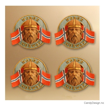Vikinghode - rund magnet med Norske flagg