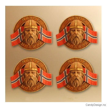 Vikingehode - rund magnet med Norske flagg