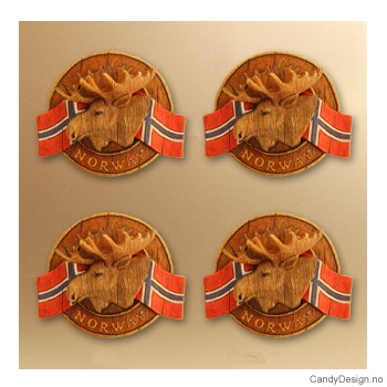 Elghode - rund magnet med Norske flagg