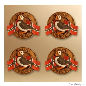 Lundefugl - rund magnet med Norske flagg