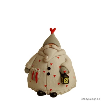 Hvit nisse med hjerter - Small