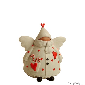 Hvit engel med hjerter - Small