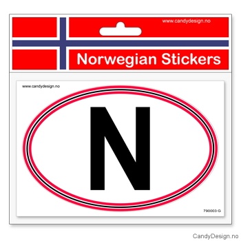 N med rød, hvit og blå ramme - ovalt klistremerke for bil