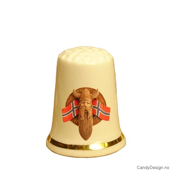Fingerbøl med vikinghode og Norske flagg motiv