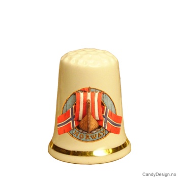 Fingerbøl med vikingskip og Norske flagg motiv