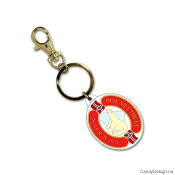 Nøkkelring i silikon med Norway - Oval med isbjørn (rød)