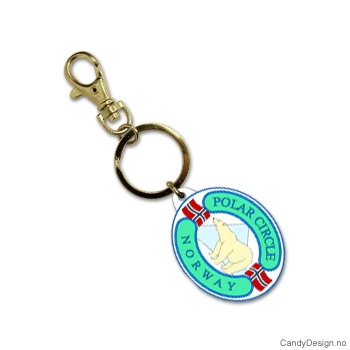 Nøkkelring i silikon med Norway - Oval med isbjørn (turkis)